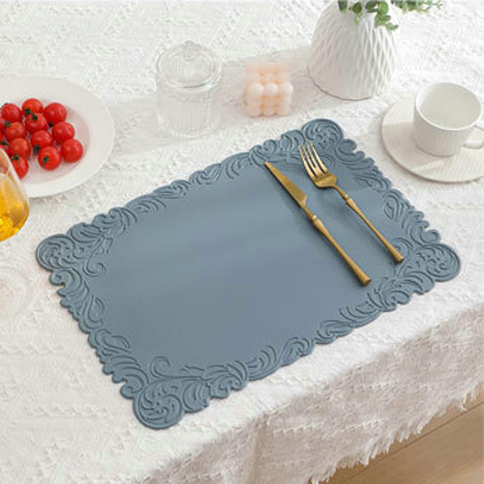 Manteles individuales rectangulares antideslizantes, de tela, 6 unidades, lavables, color azul, 45 x 30 cm