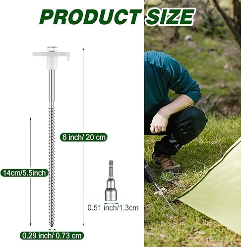 Miniatura 2 de Tandefio 20 estacas de 8 pulgadas para tienda de campaña de 8 pulgadas con tornillo en estacas de campamento con cabeza luminosa que brillan en la