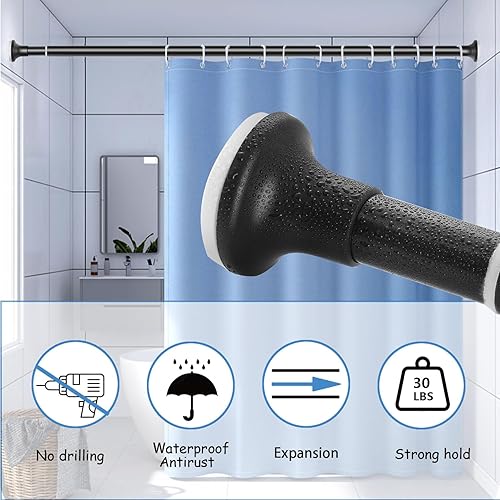 Miniatura 3 de Barra de cortina de ducha negra mate, 28-58 pulgadas, sin perforaciones, barra de cortina de ducha de tensión ajustable para baño, barra de ducha de