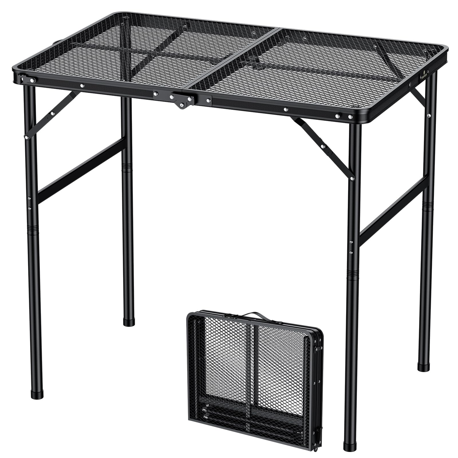 FUNYKICH Wider and Taller Portable BBQ Table L80xW55cm, Max Height 75cm Folding Grill Table for Outside, 2 Height Adjustable Lightweight Metal Camping Tables with Carry Handle for Camping, Picnic, BBQ