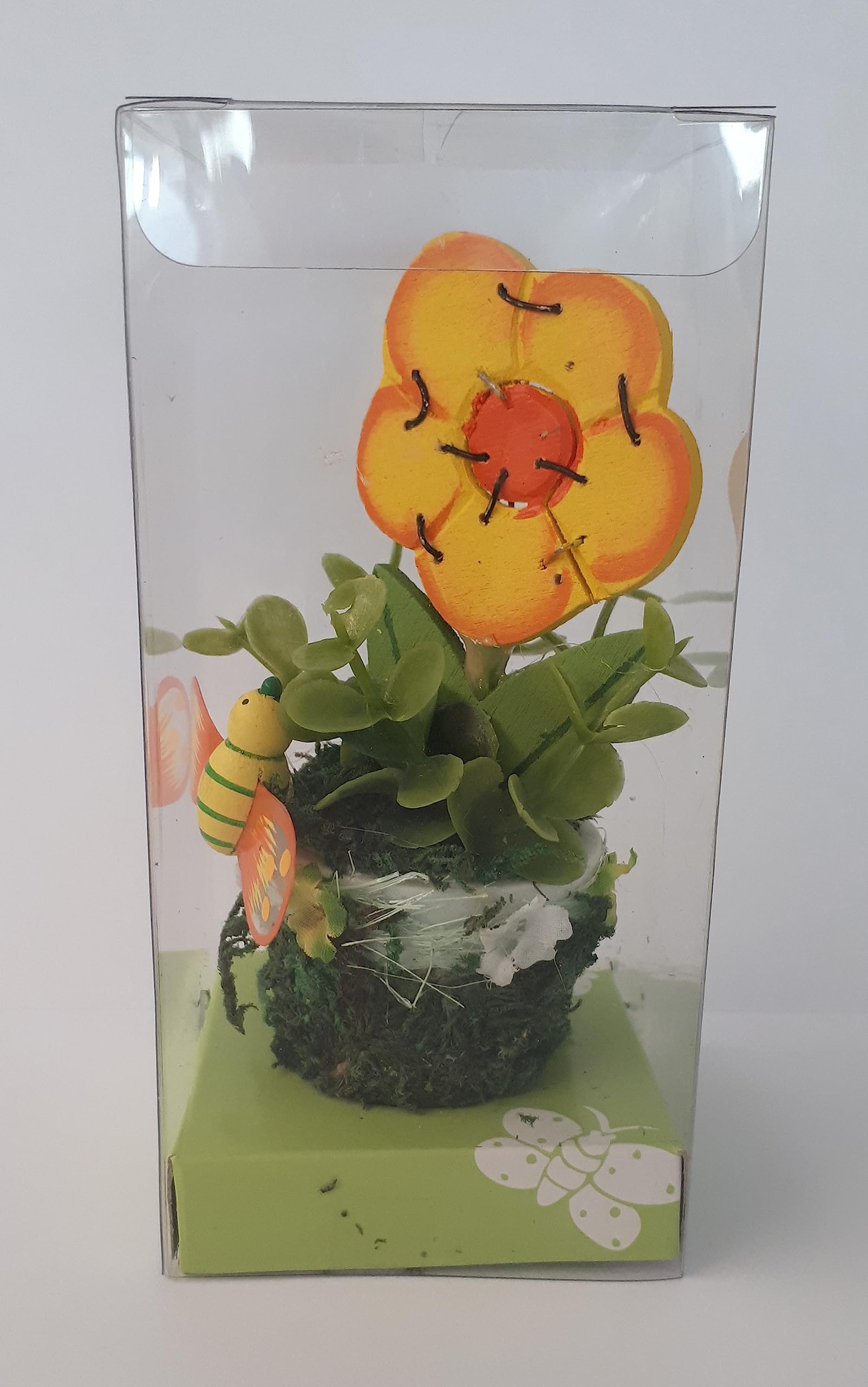 Comarco Sa Wooden Vase with Flower, Multi-Colour, 15 cm