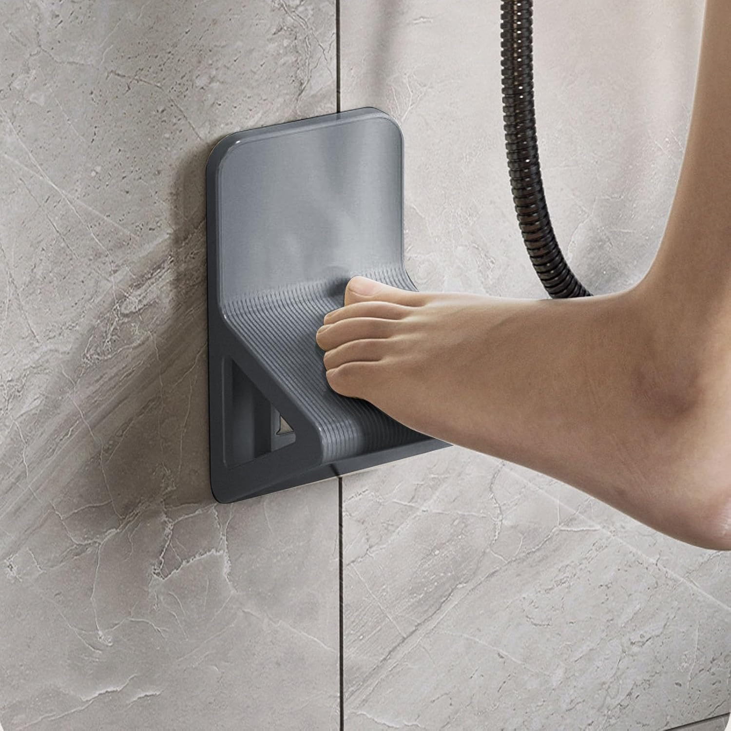 Agatige 2PCS Shower Wall Foot Rest for Shaving Legs, No Drill Triangular Suction Step Shower Footrest Bathroom Pedal Leg Shaving Pedicure Stand for Pregnant Woman Shower(Gray)