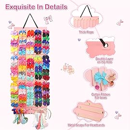 Vimiv Hair Bows Holder & Organizer w/Extra Large Capacity, Head Bows Hanger, 27 Ribbons, Baby Hair Accessory Storage Display with Sturdy Rope, Wall Hanging for Girl Room
