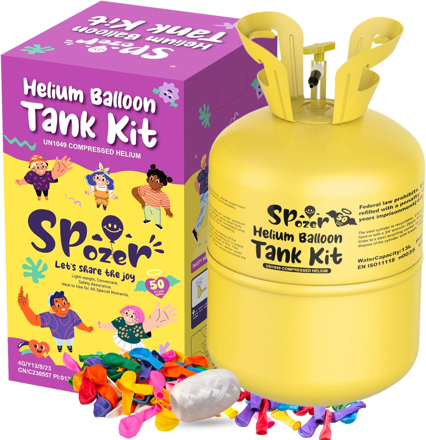 13L Helium Tank for Balloons with 50 Latex Balloons & Ribbons