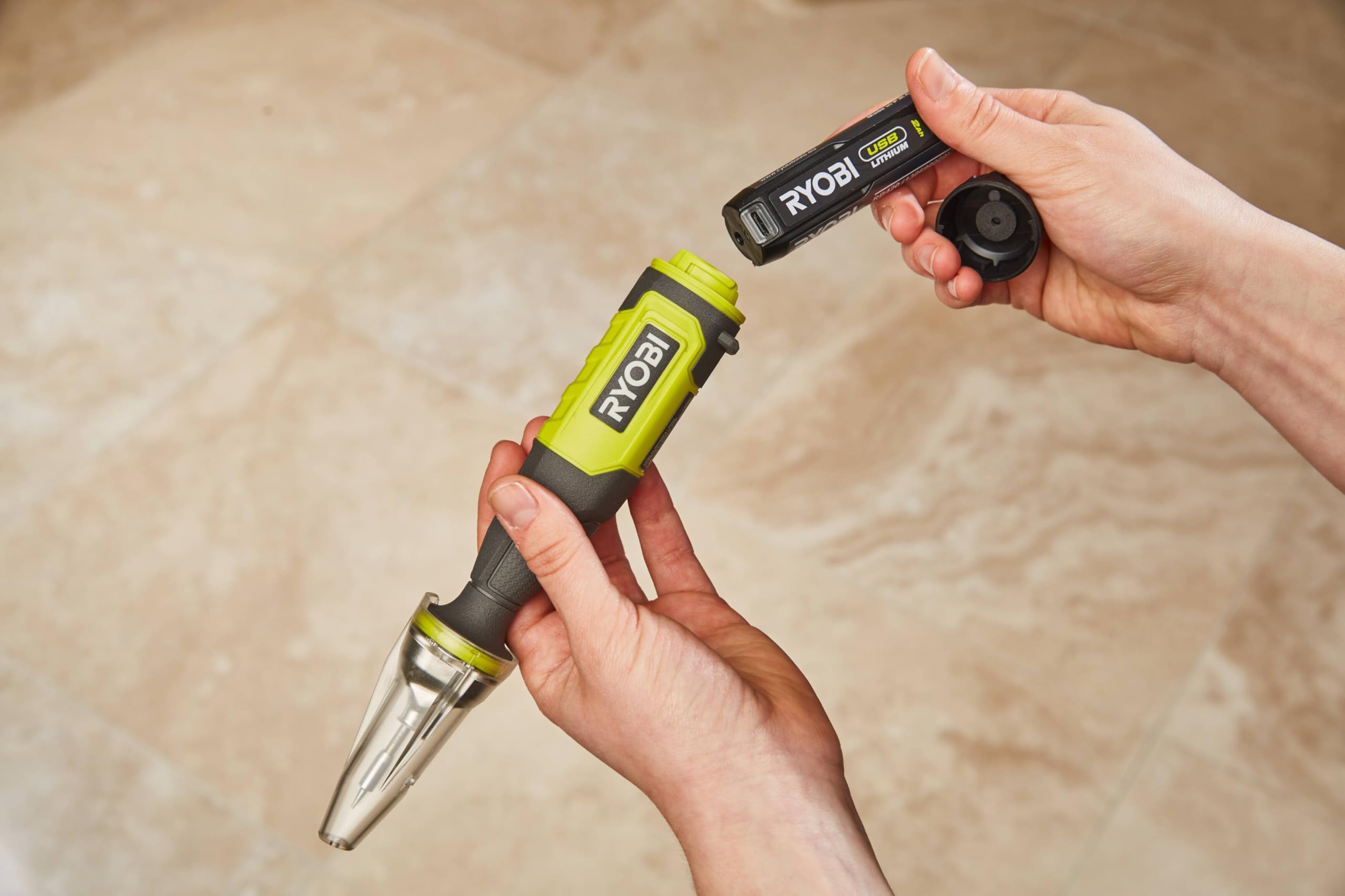 RYOBI RSI4-120G - Soldador USB de litio (480°, cable USB-C - 1 batería de 4 V, 2,0 Ah, USB de litio, incluye alambre de soldadura y tapa de seguridad