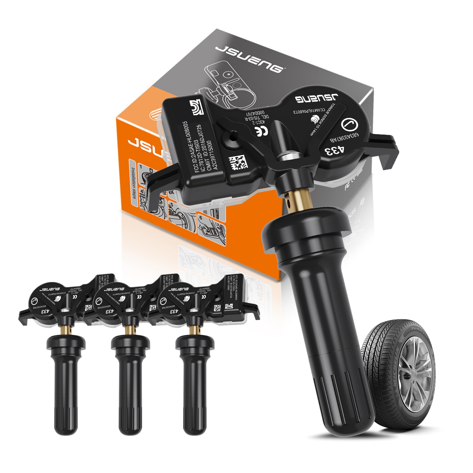 Jsueng TPMS Sensor, Tire Pressure Monitoring System Sensor TPMS fit for Chrysler Jeep Dodge Dart Durango, 433Mhz Replaces#68313387AB 4-Pack
