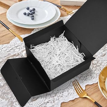 WLUSEAXI Black Gift Boxes with Lids and Gold Ribbon, 12 Pack