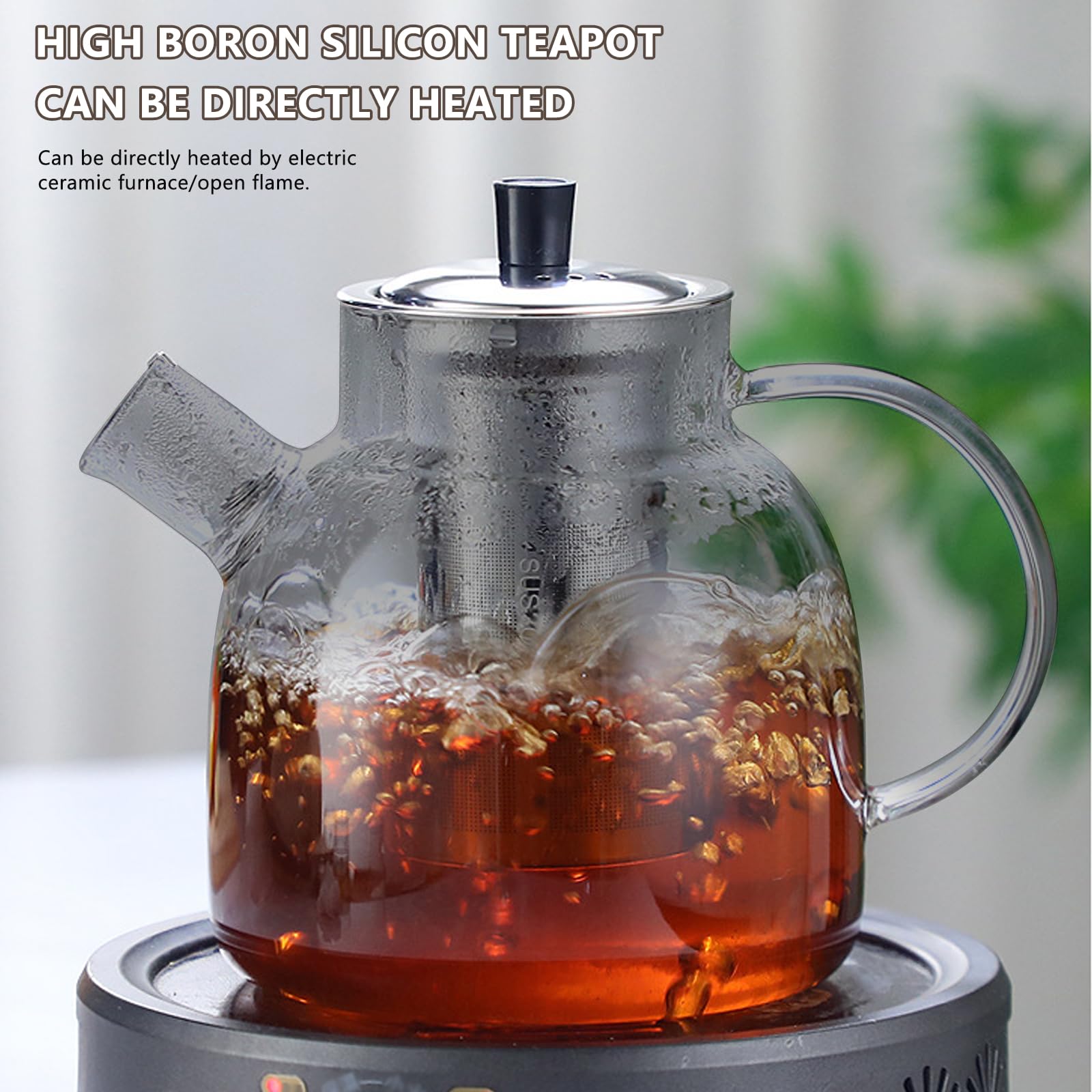 Theepot 1600 ml, theepot met zeef, dik glas, theemaker met