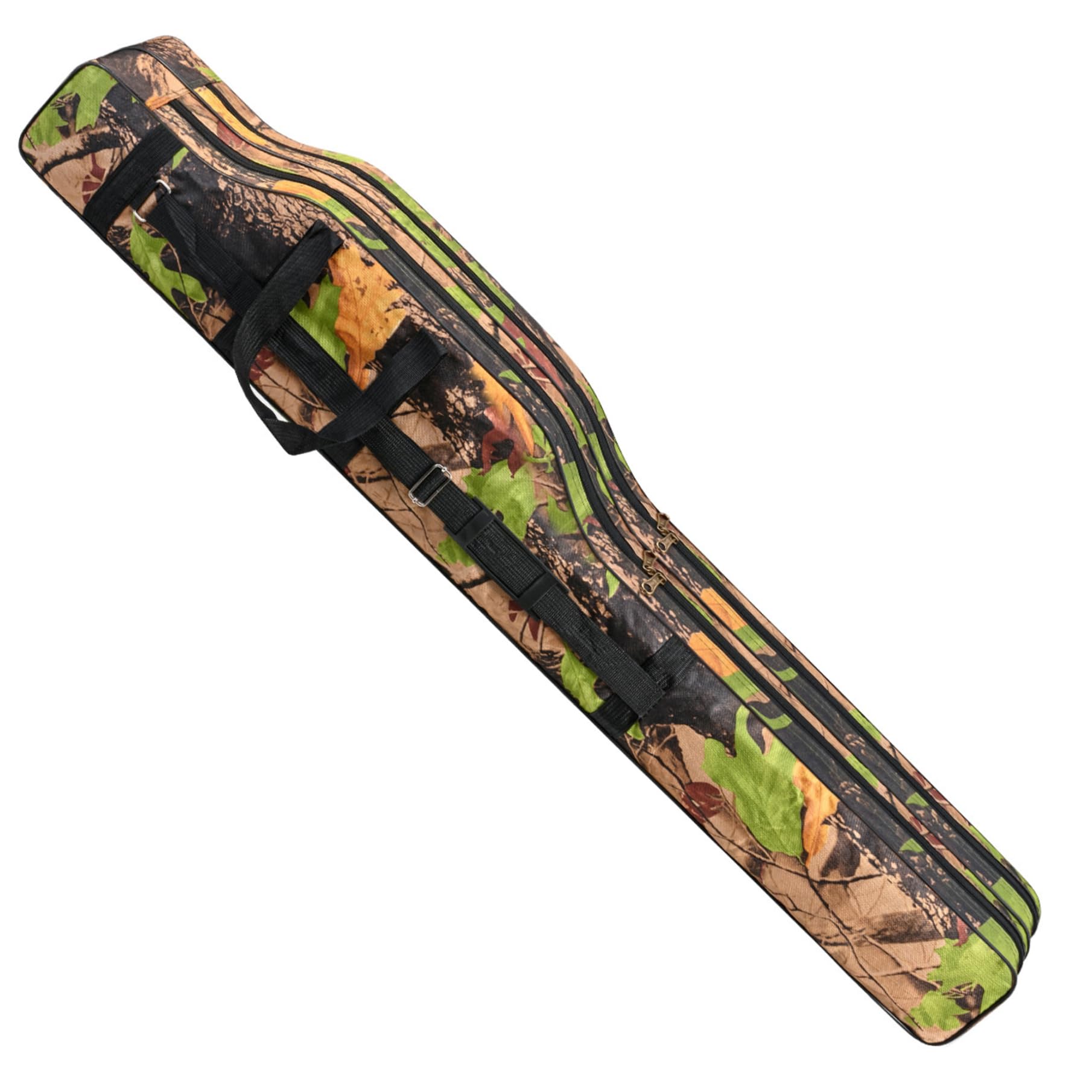 Fishing Rod Bag 51in 3-Layer Foldable Portable Fishing Pole Case with Handle & Strap Waterproof Oxford Rod Carrier for Men, Family, Camouflage