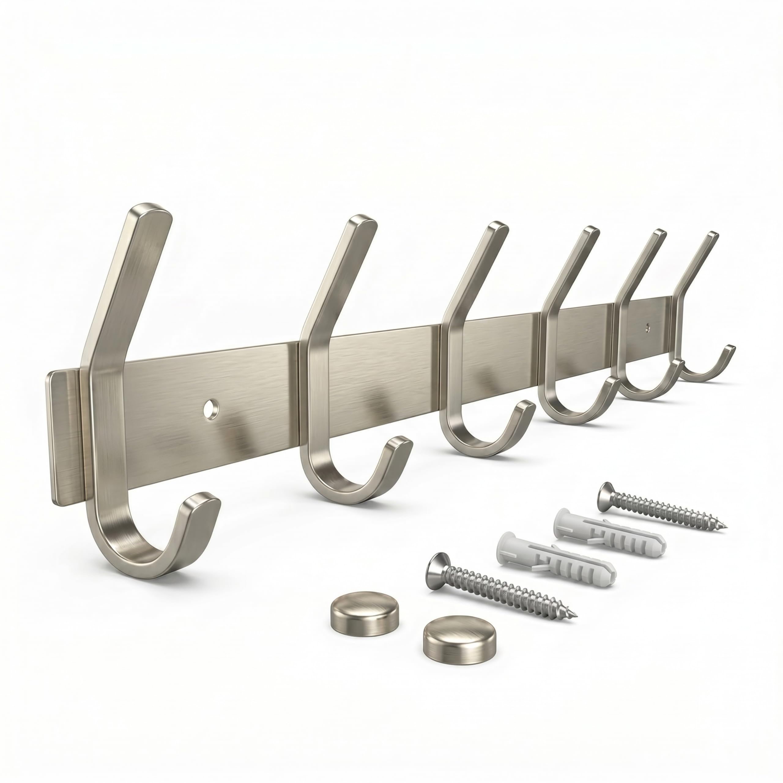 SAYONEYES Coat Rack Wall Mount with 6 Coat Hooks for Hanging - 17 Inch Heavy Duty SUS304 Stainless Steel Brushed Finish Waterproof – Wall Hook Rack for Bathroom Kitchen Entryway (Silver)