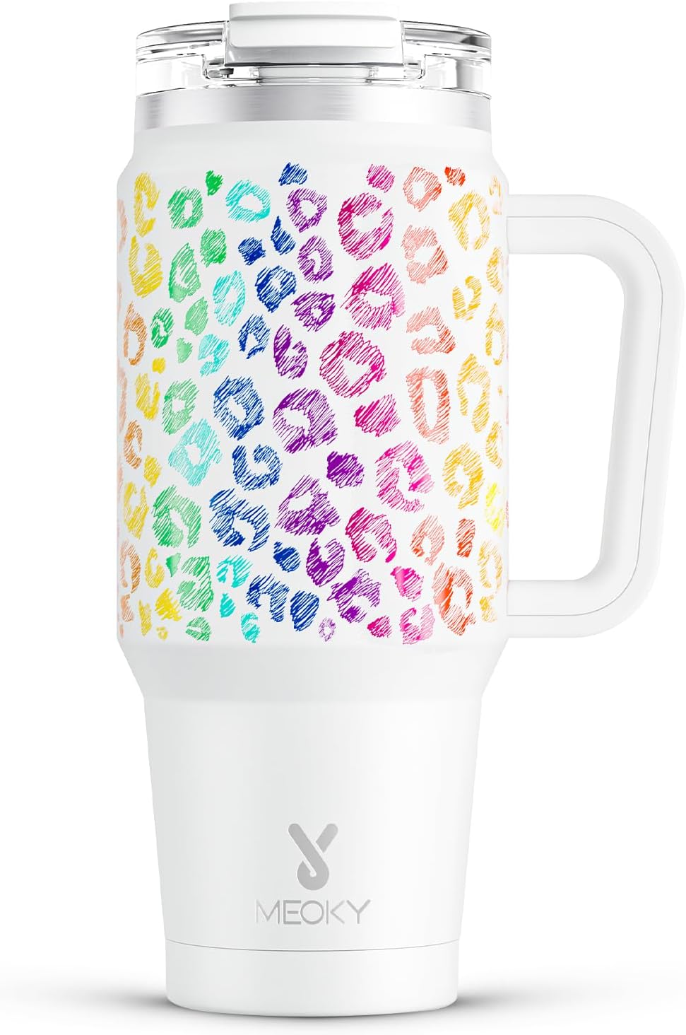 Meoky 32 oz Tumbler with Handle, Insulated Tumbler with Lid and Straw, Stainless Steel Travel Mug, Keeps Cold for 24 Hours, 100% Leak Proof, Fits in Car Cup Holder (Kiss)