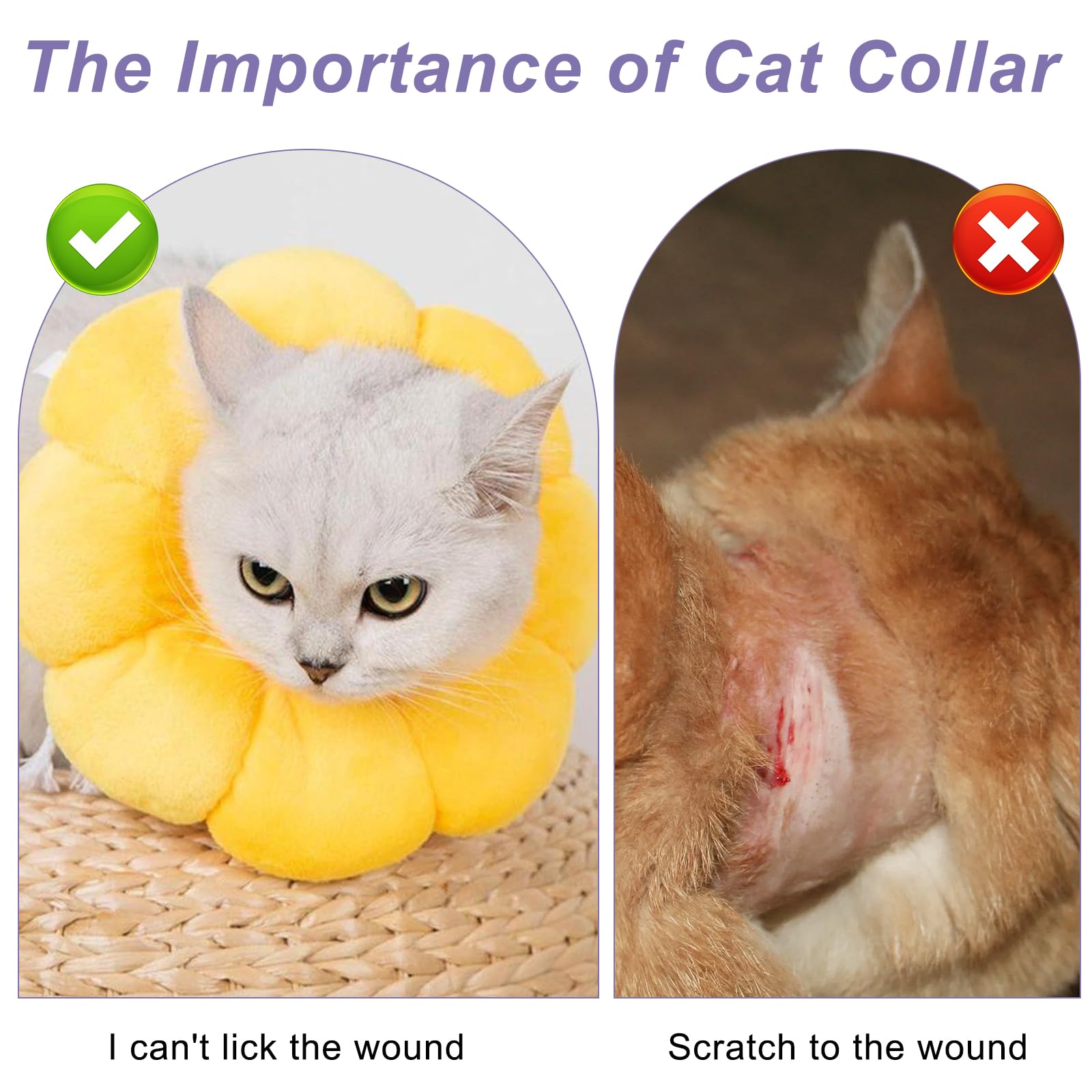 Newpop Collar Isabelino Gato, Collares Protector para Gatos, Collarin Gato de Girasol, Cono Suave del Cuello Mascotas, para Gatitos Perros Pequeños Cicatrización de Heridas Después de una Operación(M)