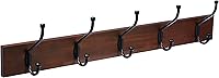 Amazon Basics 5-Hook Wall-Mounted Coat Rack Light Walnut Farmhouse Style - Space-Saving Entryway Organizer