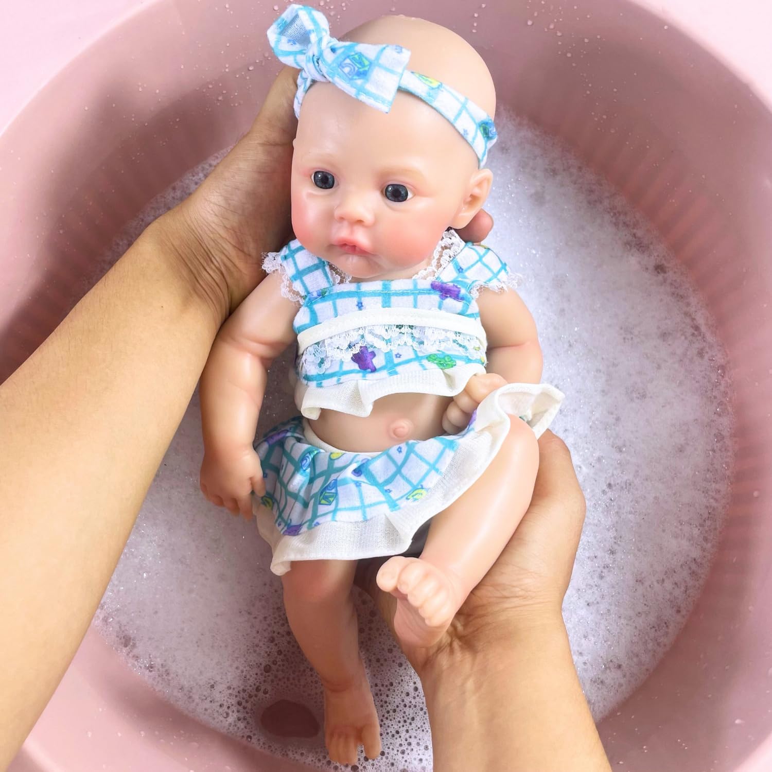 MRB Lifelike Silicone Baby Dolls, 12 Inch Full Solid Silicone Reborn Doll Girls, Soft Bathable Body Stress Relief Baby Doll Birthday Gifts & Collection for Kids Age 3+