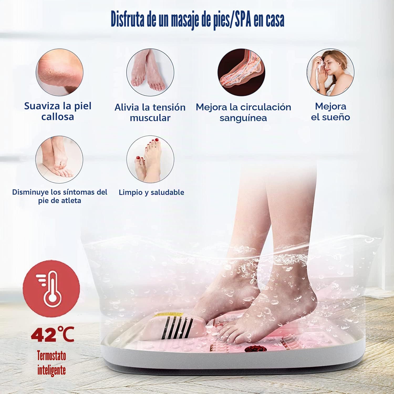 TopHomer Masajeador de Pies Plegable, Baño de Pies Eléctrica 500W, Hidromasaje de Pies con Calefacción + Burbujas + 4 Rodillos de Masaje + Vibración, Pedicura de Pies para Relajar los Pies Cansados