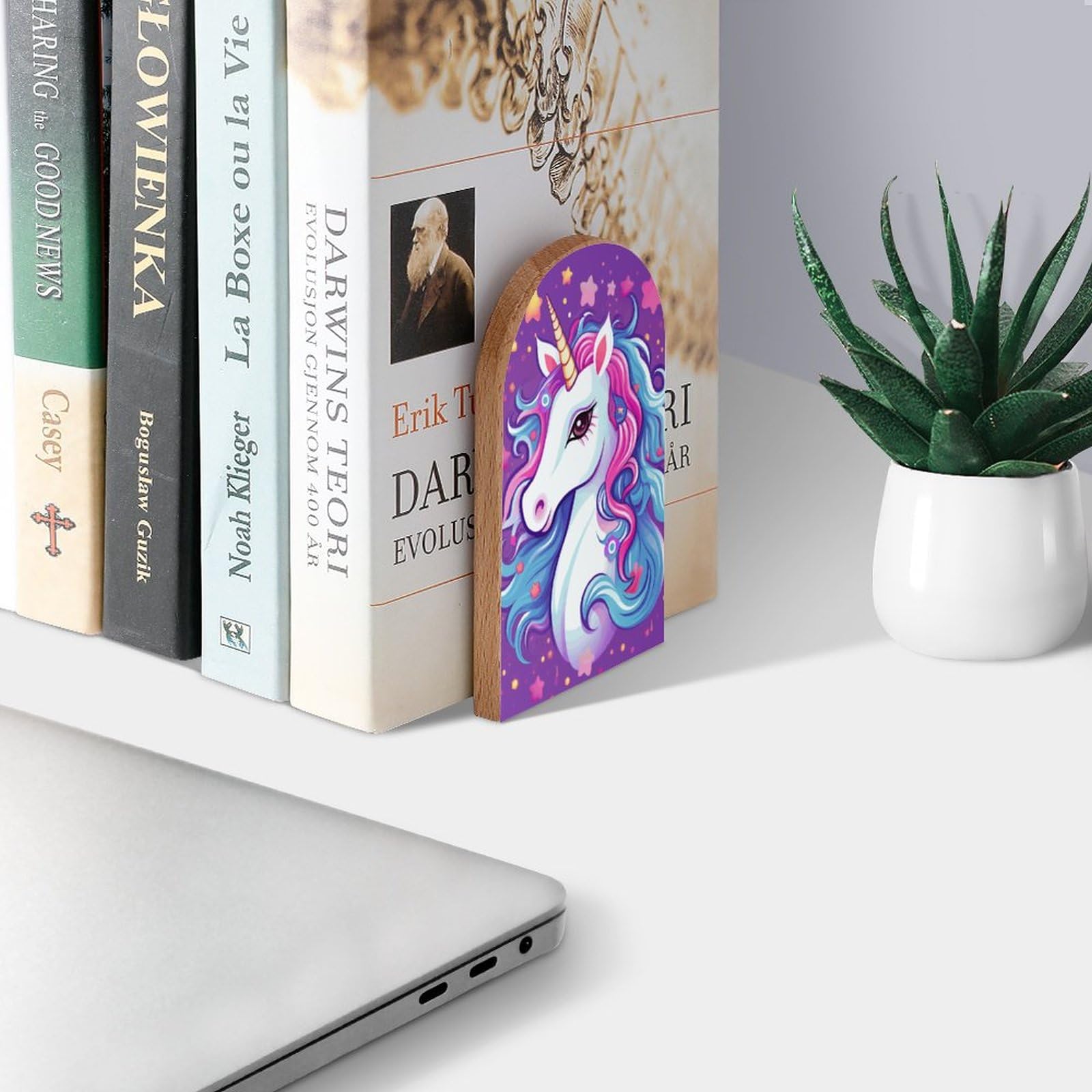 Unicorn Bookends For Kids - Rainbow Design, 6x4x6 Inches Each, Non-Skid Base, MDF Wood, Room Decor & Book Organizer
