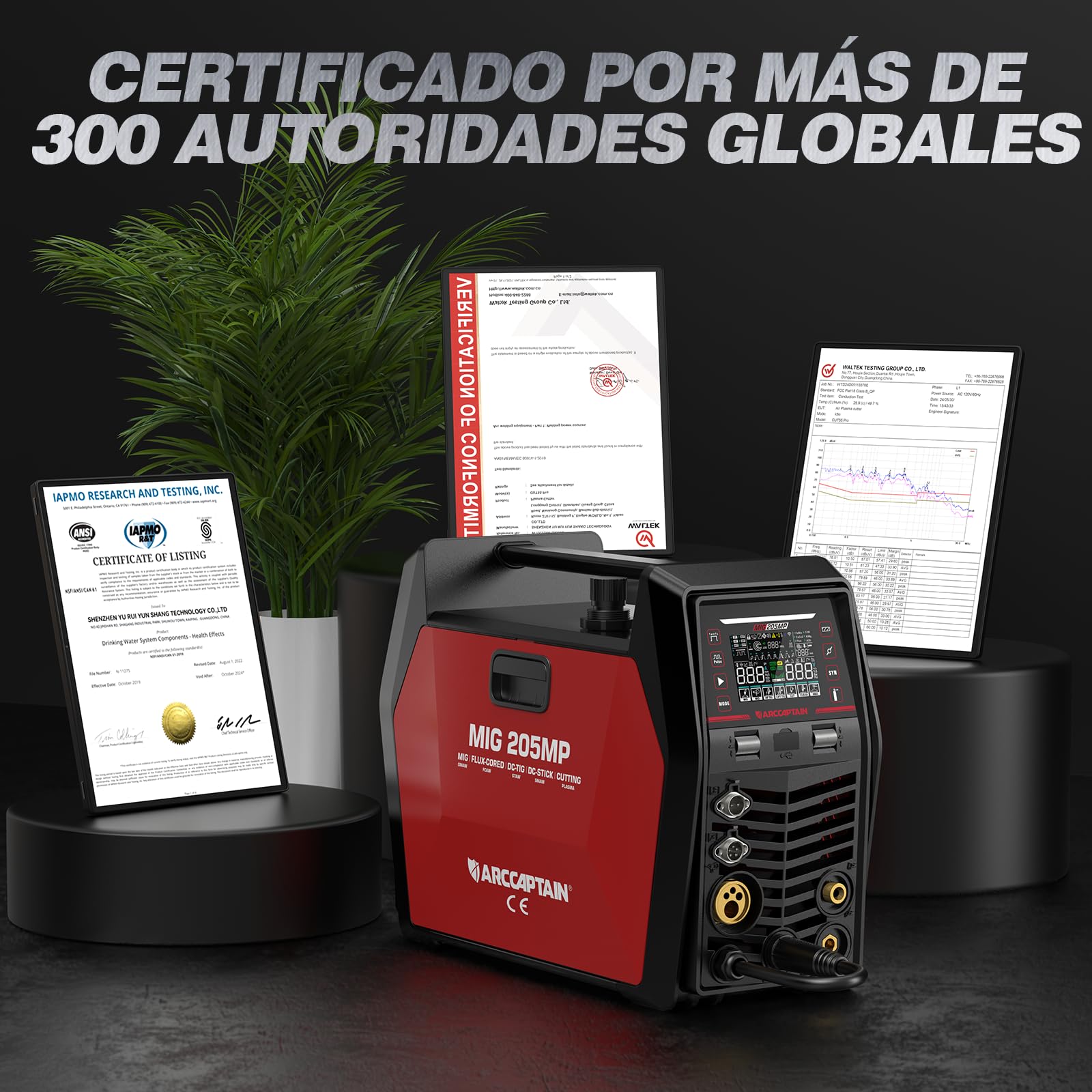 ARCCAPTAIN MIG205MP Soldadora 9‑en‑1 con control APP iControl/Plasma Cutter/Pulsed MIG/Flux Core/Spool Gun/DC HF/Lift TIG/Clean/MMA para aluminio 230 V multifunción