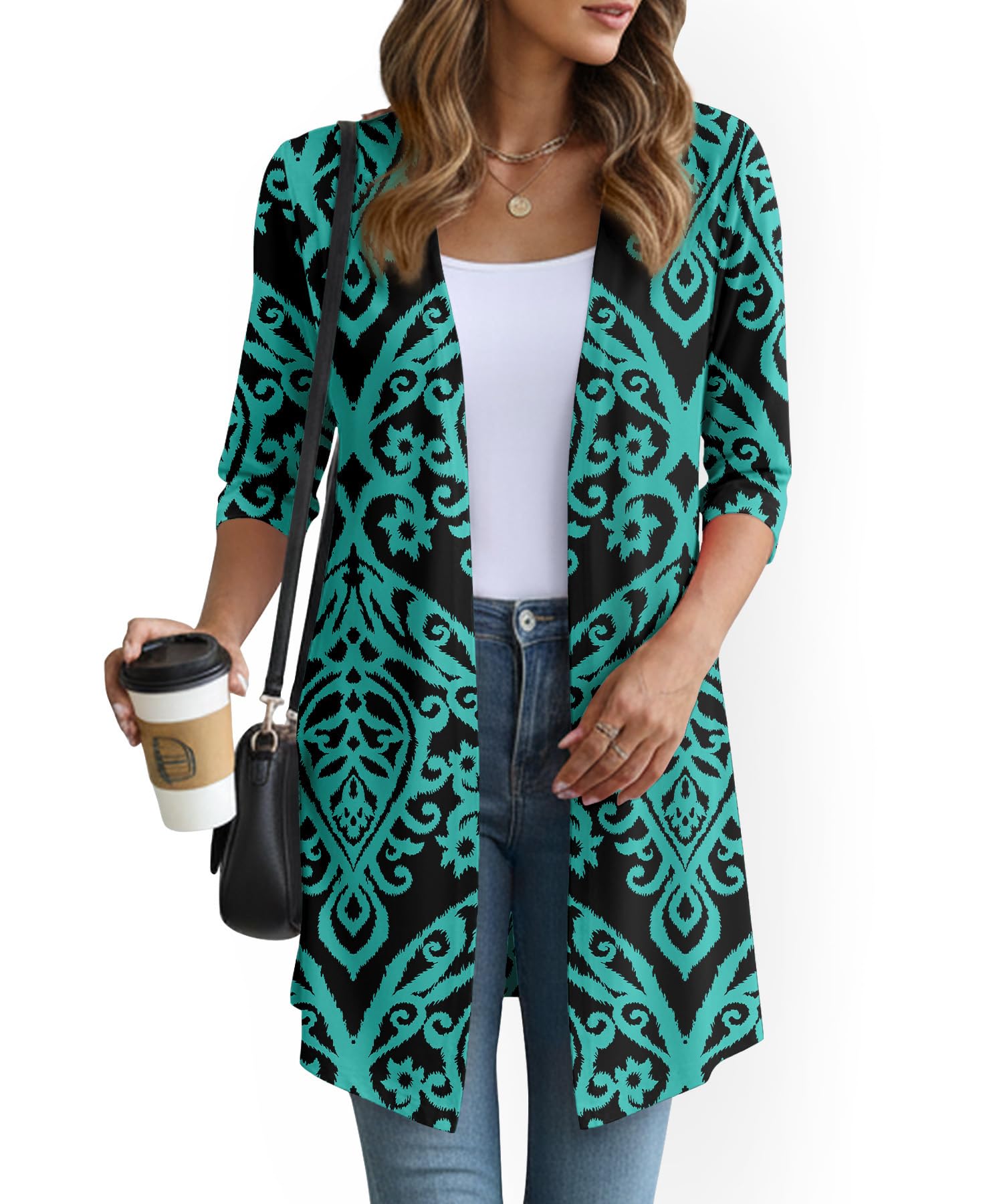 YSYOKOW Lightweight Cardigans for Women 3/4 Sleeve Long Open Front