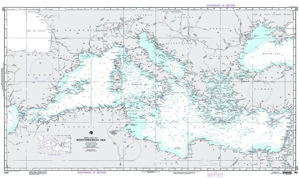 NGA Chart 310: Mediterranean Sea (Waterproof) 33 x 54