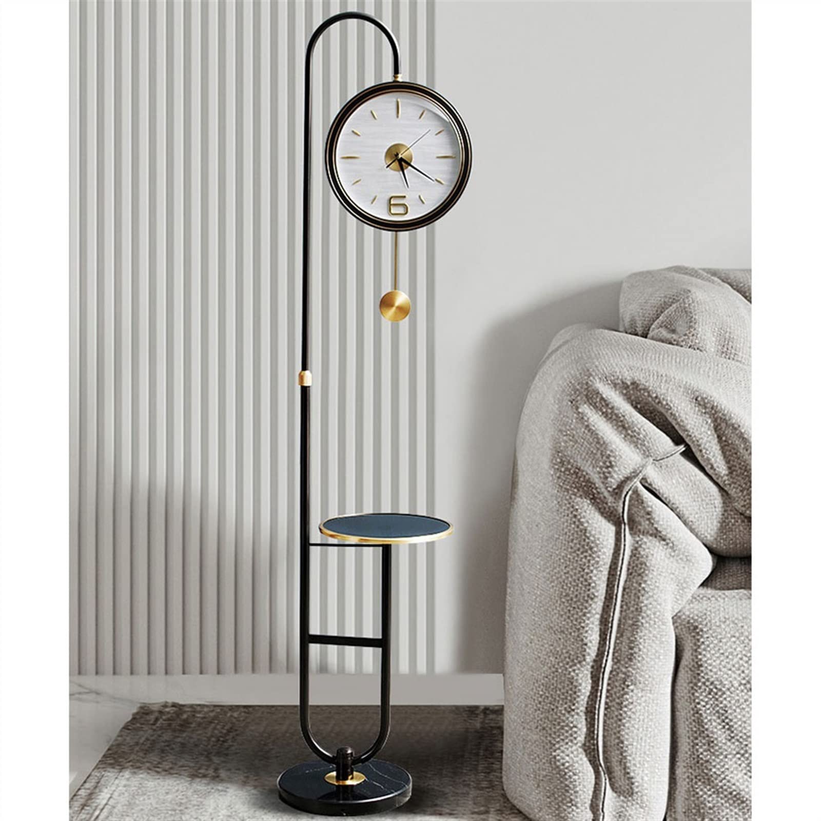Reloj de Suelo Reloj de pie Moderno, decoración del hogar chapada en Oro con Cesta Almacenamiento, Reloj Vertical botellero Abuelo