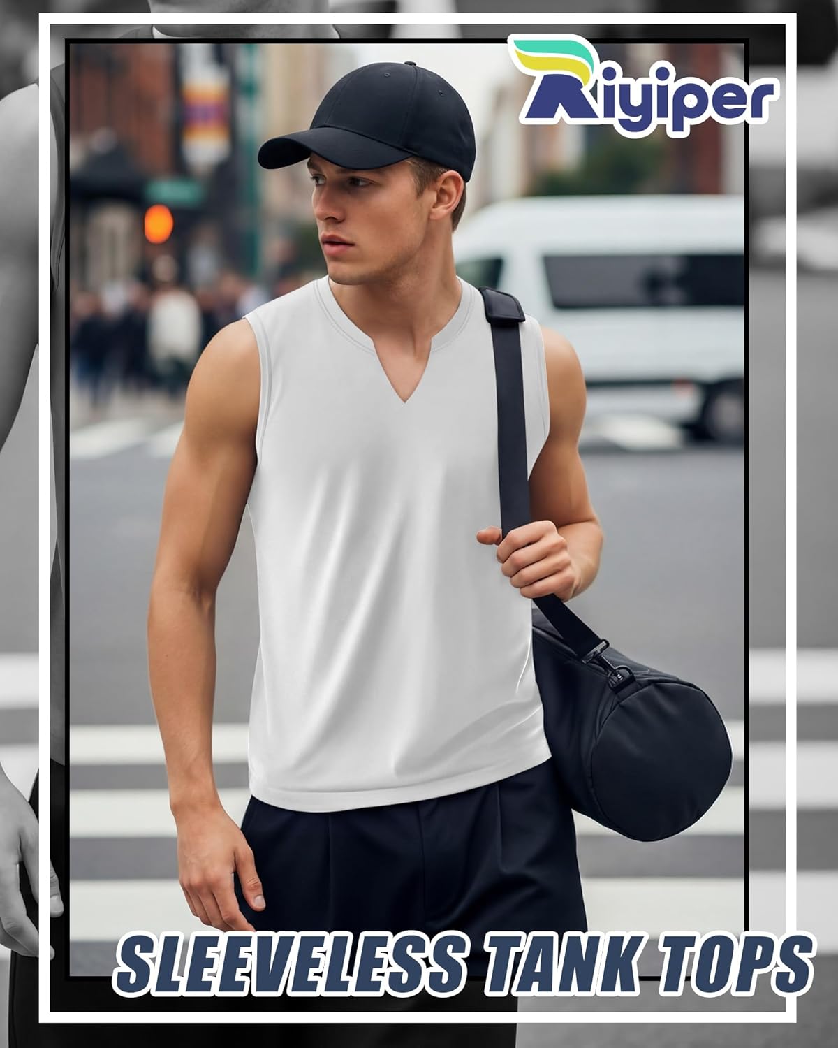 Riyiper 3 Pack Men's Sleeveless Tank Tops, V Neck Longline Henley T Shirts Casual Basic Muscle Shirts Stretch Athletic Tee