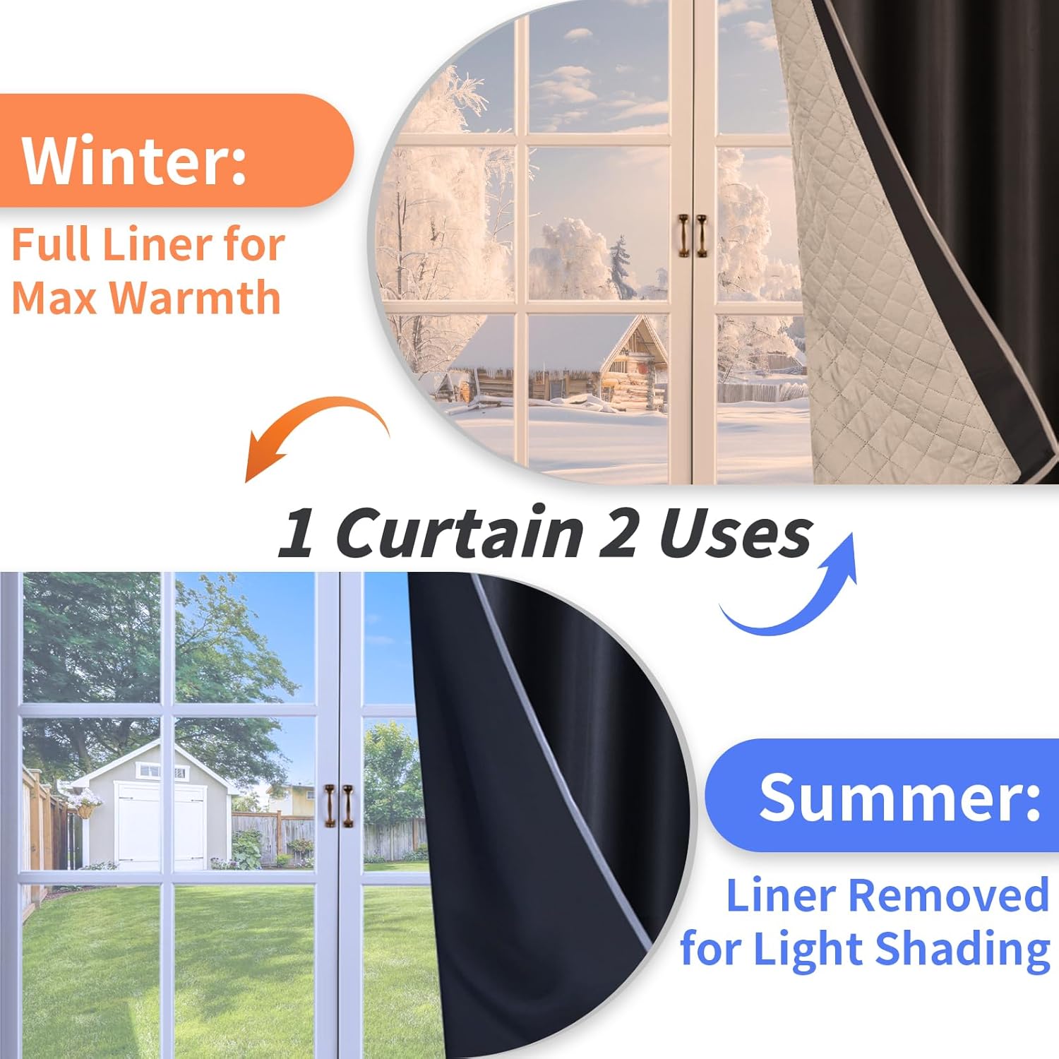 Blackout Curtains, Thermal Insulated 3 Layers Quilted for Bedroom Living Room, 100% Room Darkening Blackout Curtains 1 Panel, Black, 52"x84"