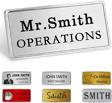 Custom Name Tag Badges, Personalized W/Name, Logo, Photo, Customized Metal Badge for Business, Office, School, Work Employees, Pin Backing Style-06