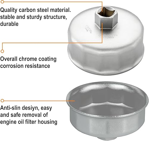 Miniatura 8 de Jetech Llave de tapa de filtro de aceite de 2.539 in x 14 flautas, herramienta de extracción de enchufe tipo cartucho con 14 flautas y 2.539 in de