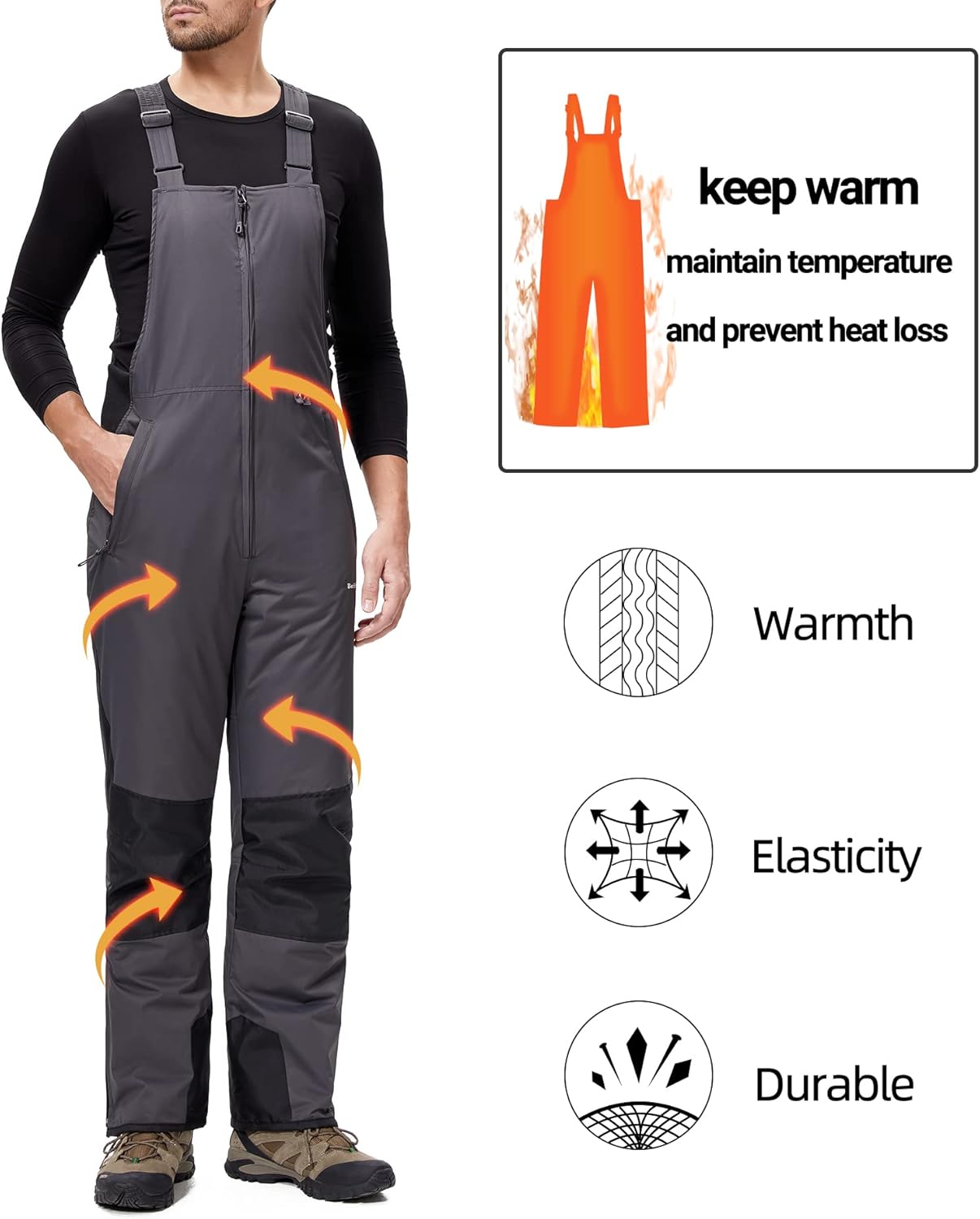 BenBoy Mens Snow Bibs Ski Pants Softshell Waterproof Insulated Ripstop Snowboarding Overalls Winter - Image 3