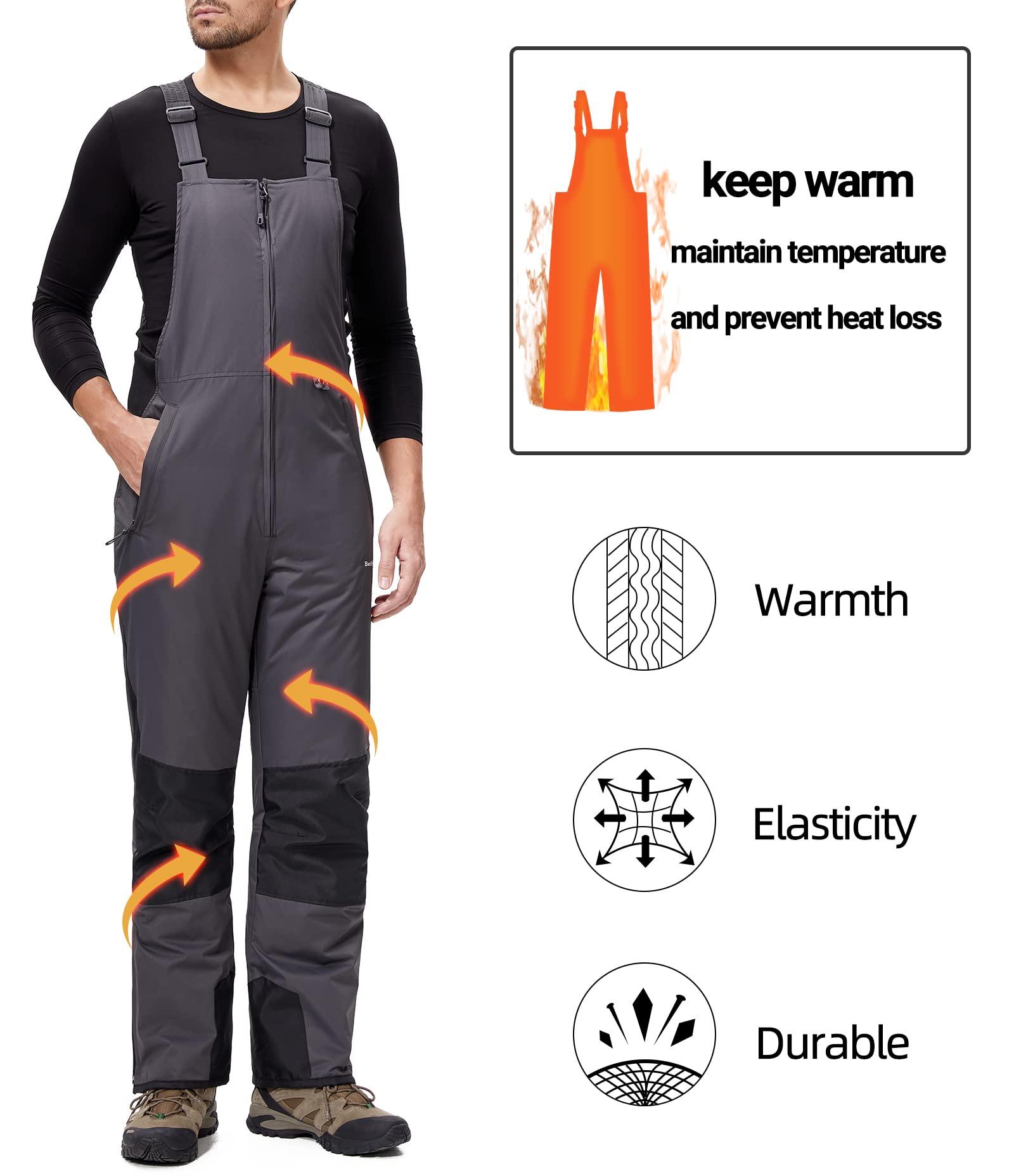 Pantalones Nieve Esquí Hombre Invernal Pantalón Softshell Calor Pantalones de Trabajo Largos Prueba Viento Impermeable Mono Outdoor Pantalón Funcional MSHXK8114M-Grey-L