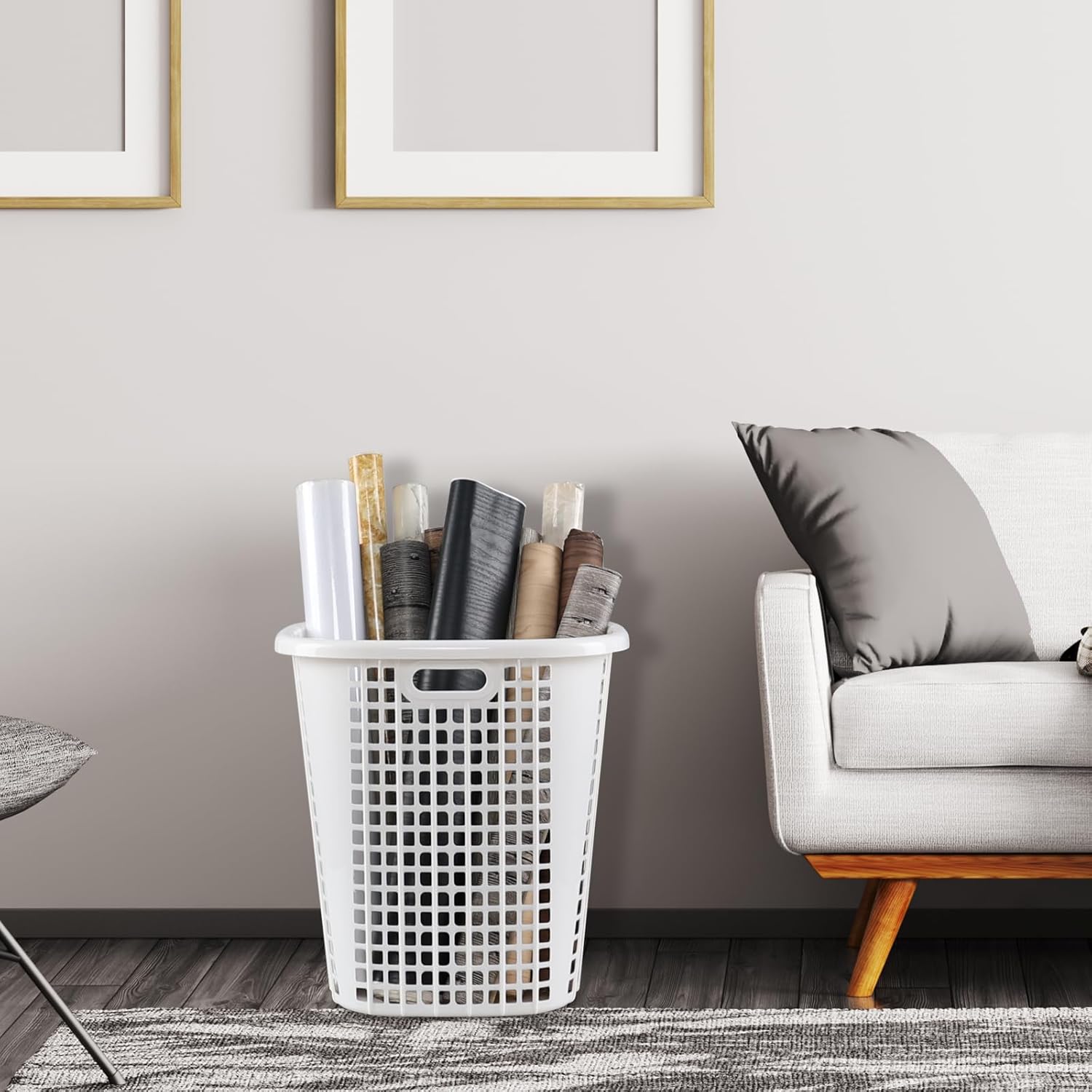 50L Tall Plastic Laundry Hampers with Cut Out Handles, Plastic Laundry Baskets, White, 6 Packs