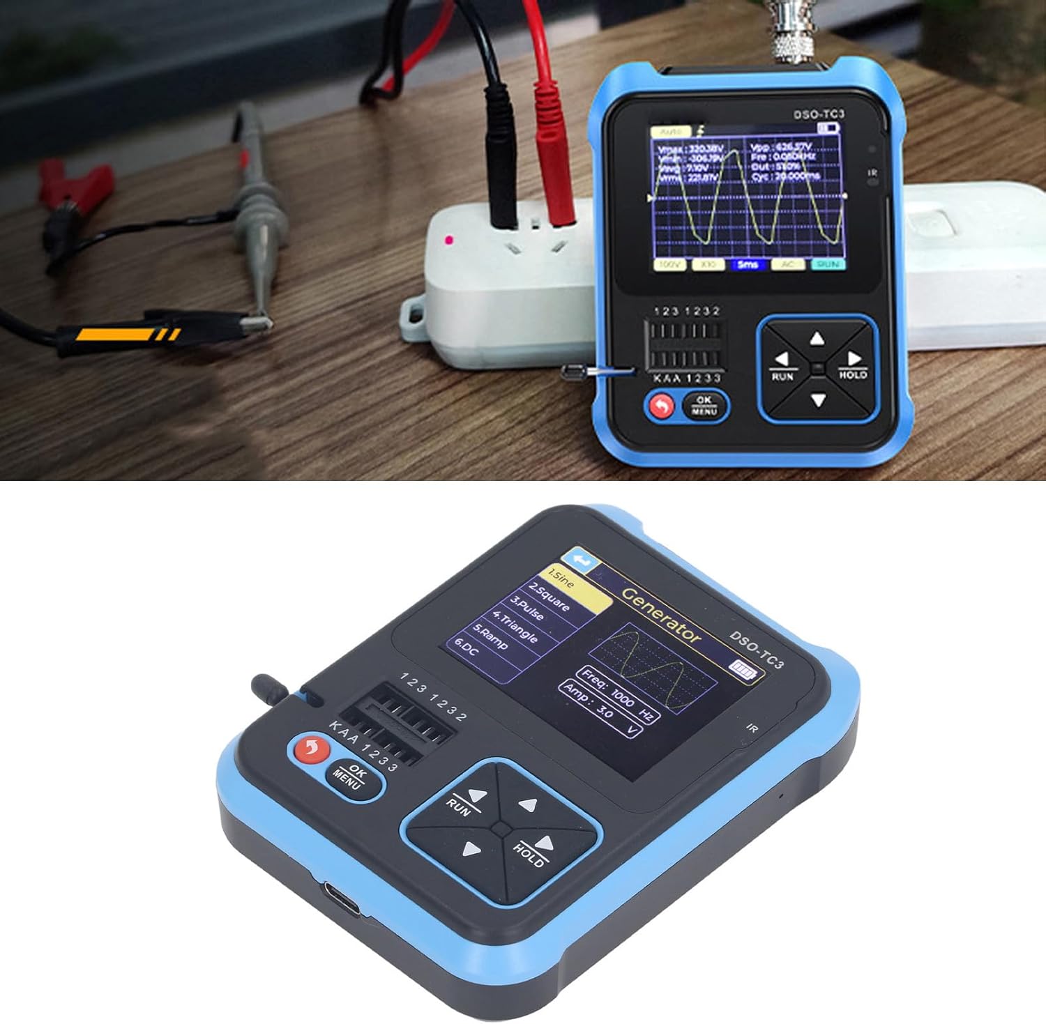 3 in 1 ハンドヘルド オシロスコープ、リアルタイム サンプリング レート 10MSa / S 学生向け 500Khz 帯域幅の  デジタルオシロスコープ：ポータブルデュアルチャネル50mサンプリングレート、1キー自動深度トリガー関数を備えた10MSA/Sアナログ帯域幅 手頃な価格  の ...