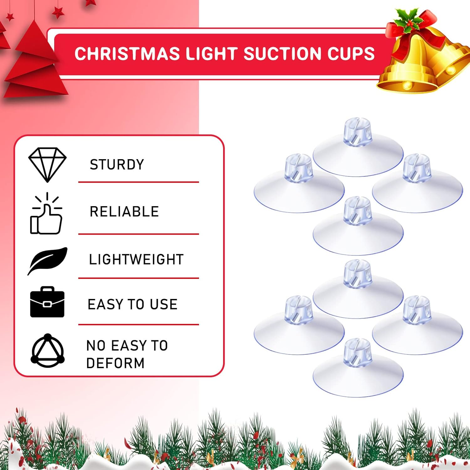 Sieral 100 Pieces Christmas Light Suction Cups Hooks for Glass Window Christmas Mini Suction Cup Clips Light String Heavy Duty Hooks Holder Plastic Shower Caddy Connectors for Xmas Kitchen Bathroom