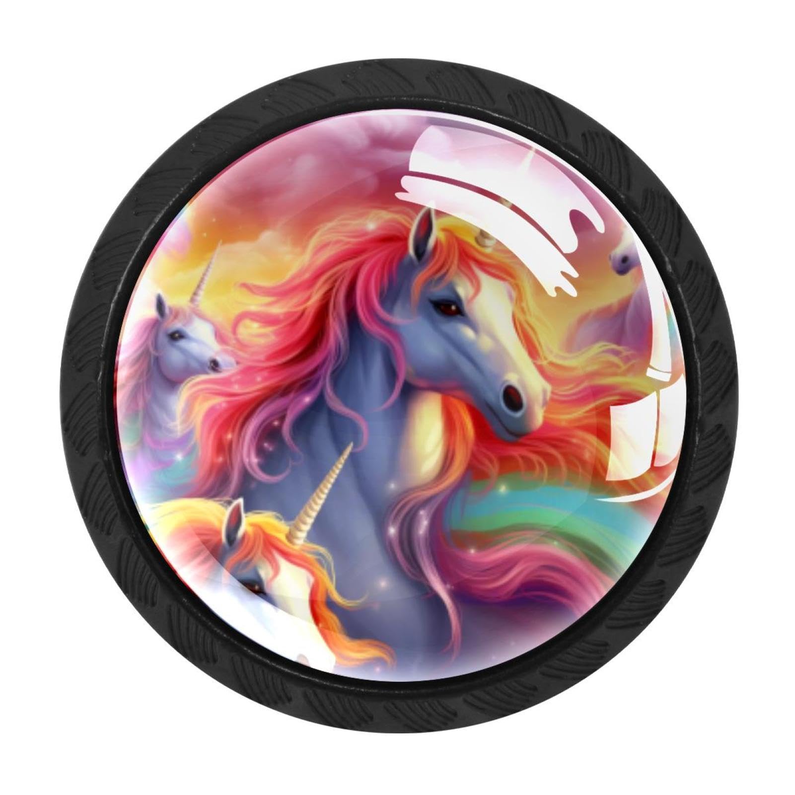 Chenzzzz Multicolored 06 Rainbow Unicorn Colorful Drawer Pulls 4 Pcs Handle Glass Door Cabinet Knobs Home Office Kitchen Wardrobe Cupboard Hardware For Dresser Drawers