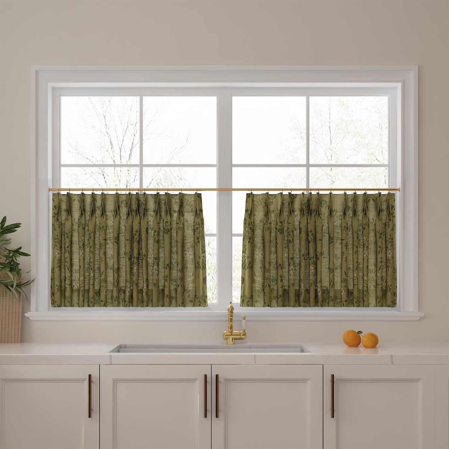 Amazon.com: TWOPAGES Pinch Pleat Cafe Curtains 24 Inch Long Floral Half ...