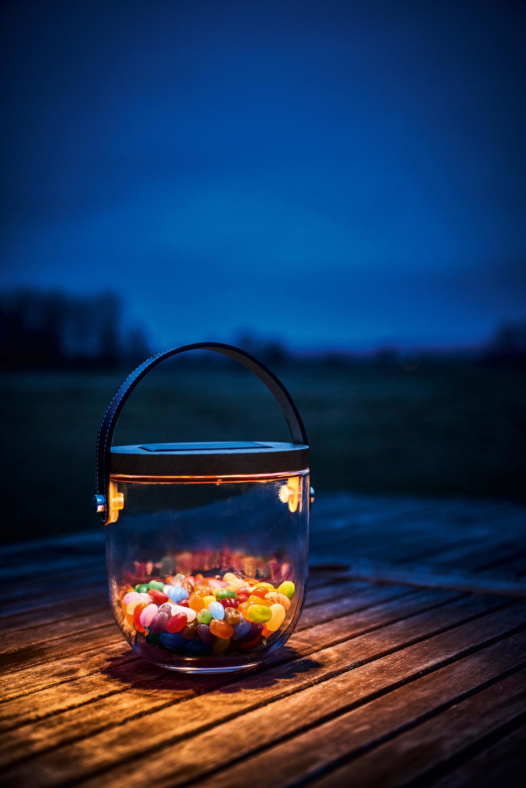 LUMIX Deco Glass von KRINNER LED Solarleuchte Tischleuchte Leuchtglas Solarlaterne Mungeblasen mit Solarpabel Warmweißes Licht Bambusdeckel
