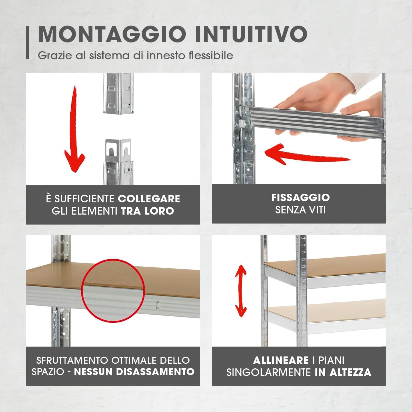 2X Scaffale Multiuso in Metallo Zincato 90x40x180 cm con 5 Ripiani Portata 175 kg per Ripiano