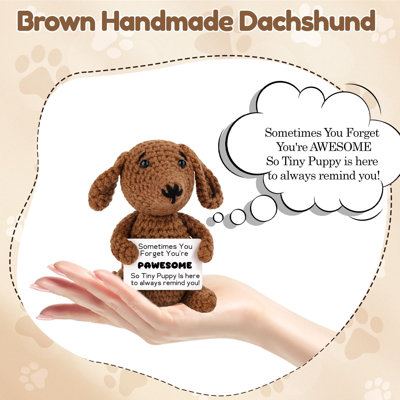 Qubitly Positive Crochet Teckel, Brown Handmade Weiner Dog, Yarn & Cotton Stuffed Animal, Positive Crochet Animals - Image 4