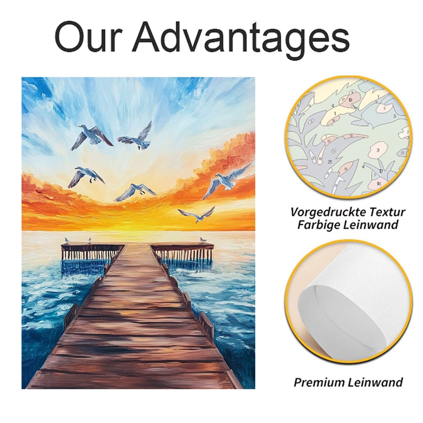 Dipingere con i Numeri Adulti Tramonto Dipingere con i Numeri Costiero Paint by Numbers Hobby Creativi Adulti Fai Da Te Tela di Pittura a Olio Kit, Decorazioni Regalo 60x80cm Senza Cornice Y3-947