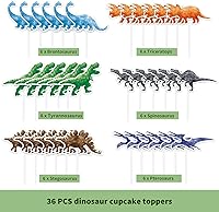 Vista 5 de WERNNSAI 36 decoraciones de dinosaurio para tartas – Decoración de cumpleaños de dinosaurio, decoración de cupcakes de dinosaurio, decoración