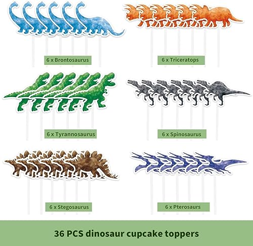 Vista 6 de WERNNSAI 36 decoraciones para tartas de dinosaurio, decoraciones de cumpleaños de dinosaurio, decoración de cupcakes de dinosaurio, decoración