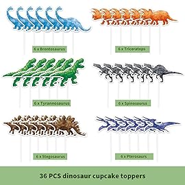 WERNNSAI 36 PCS Dinosaur Cake Toppers - Dinosaur Birthday Decorations Dino Cupcake Toppers Watercolor Happy Birthday Cupcake Topper Dino Cake Decorations