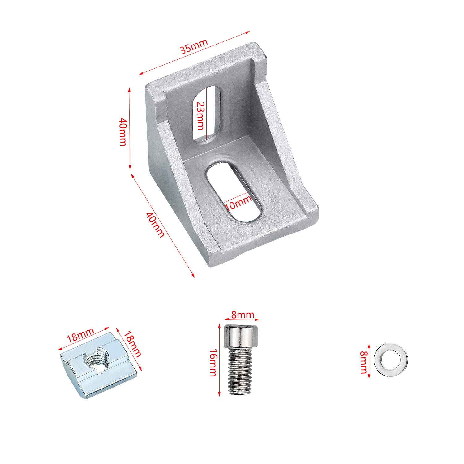 20 Set Befestigungswinkel rechtwinklig - 40 x 40 cm, Ecknut, Halterung mit rechtwinkligem Winkel, Möbel-Befestigungsset, rechtwinklige Dichtung (mit flacher Unterlegscheibe + Mutter Installation)