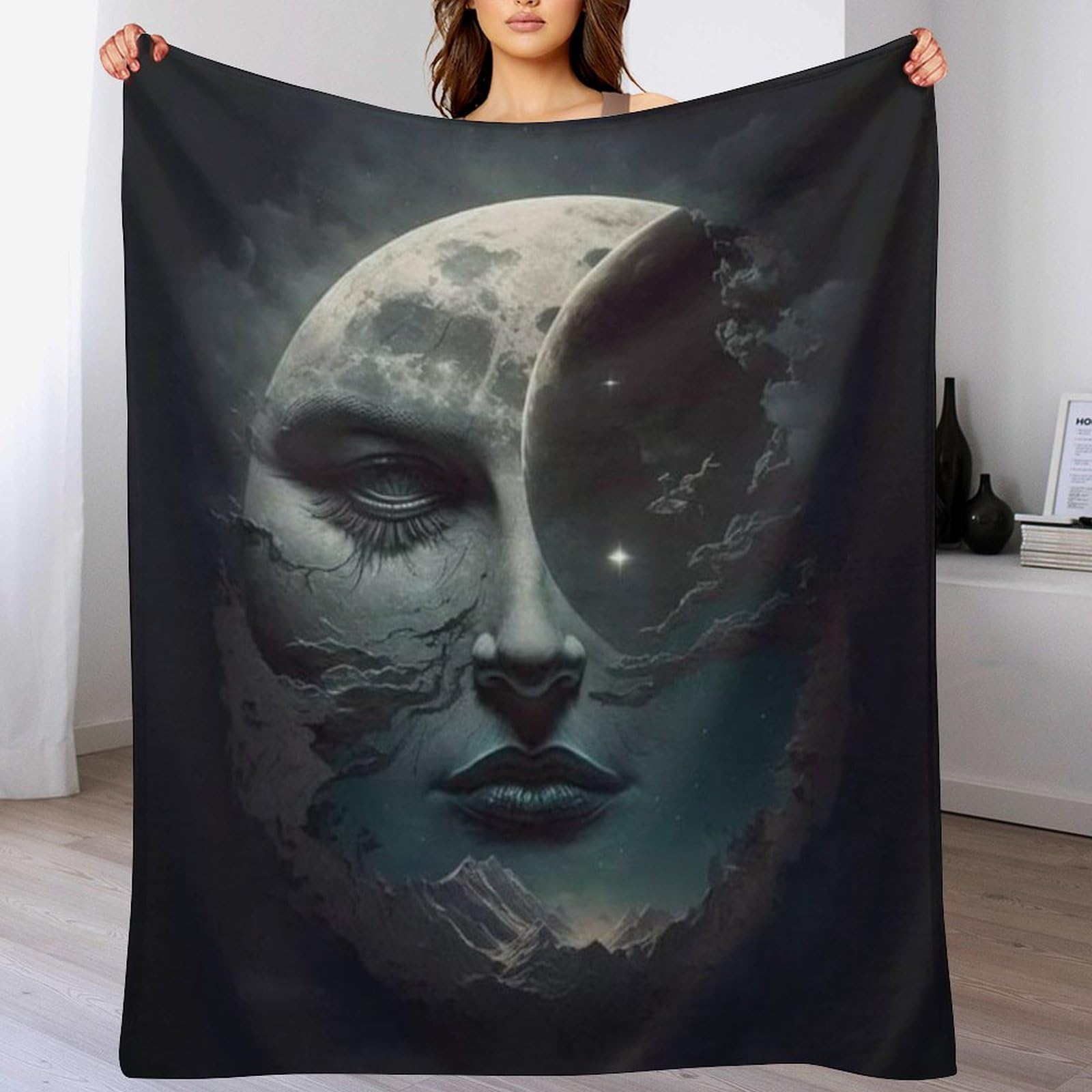 Manta de forro polar suave y cálida Moon God colcha compacta multiusos de 100x130