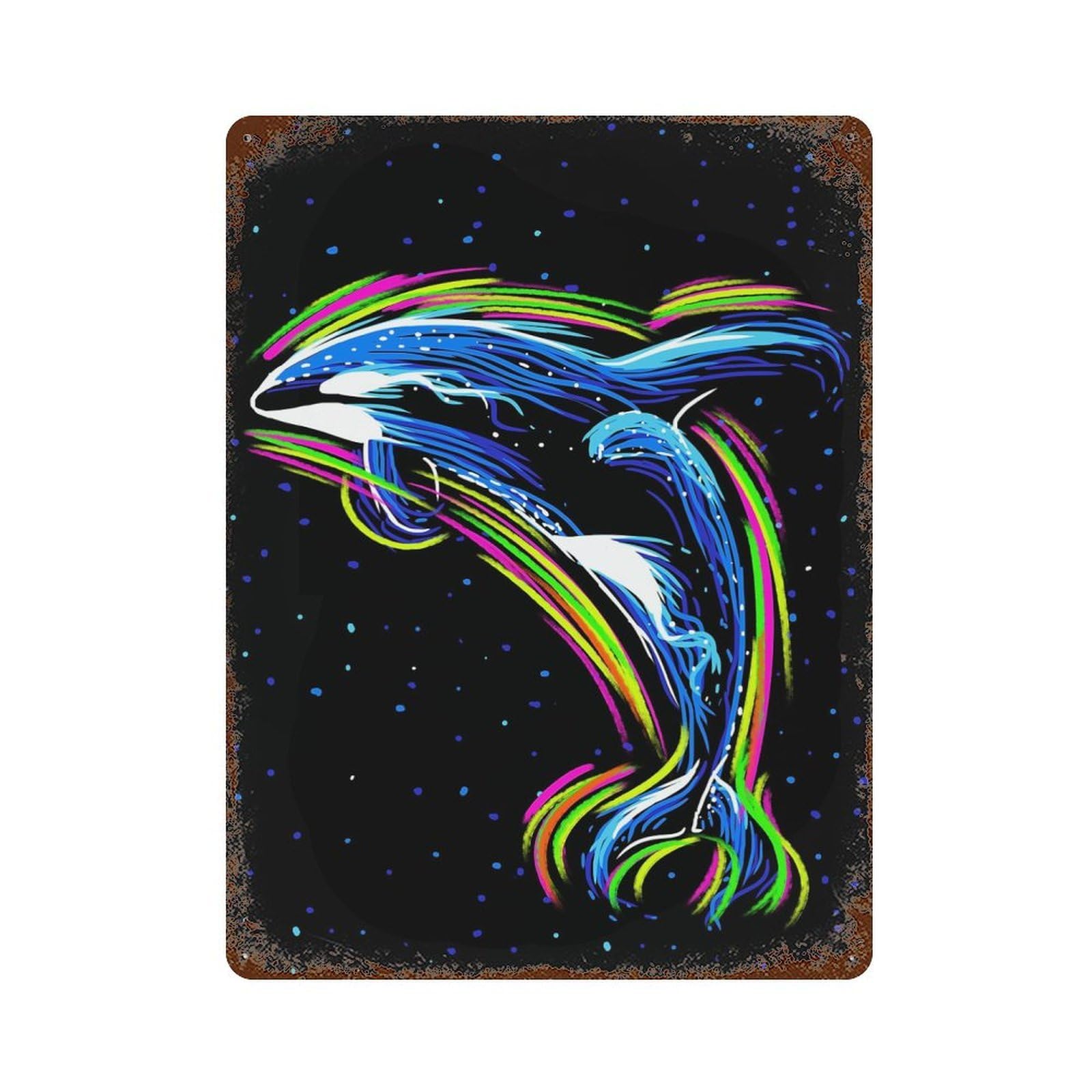 Killer Whale Neon Lines Rustic Tin Plaque 15.7"x11.8", for Shed, Workshop And Garage Wall Decor, Shabby Chic Decor