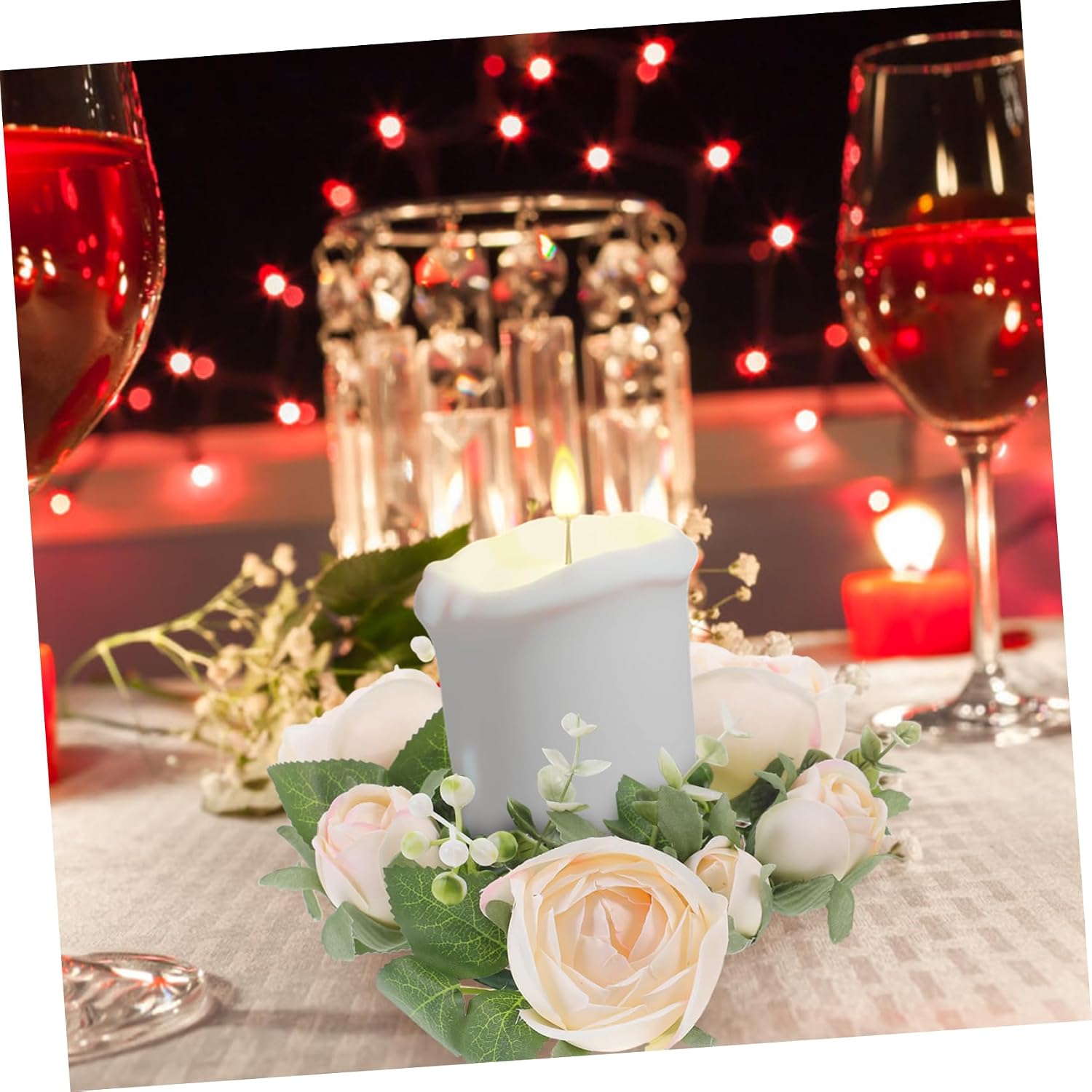 3pcs Menorah Candle Garland Flower Candle Rings Artificial Plant Wreath Front Door Wreath Decor