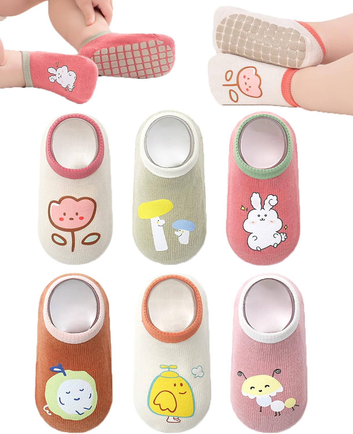 Baby Non-skid Grip Socks Toddler Socks Anti Skid Slipper Crew Socks for Girls Boys Infant Newborn 6 Pairs Baby Non-skid Grip Socks Toddler Socks Anti Skid Slipper Crew Socks for Girls Boys Infant Newborn 6 Pairs