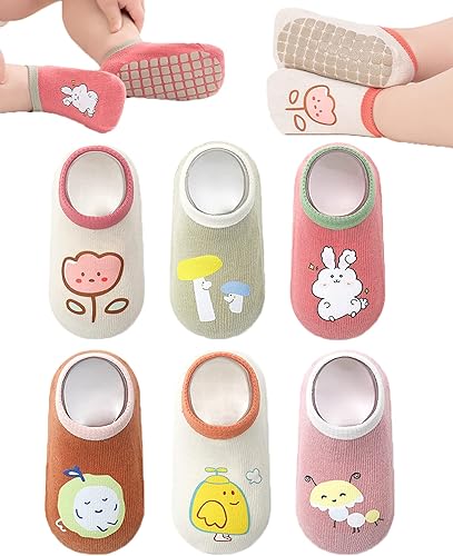 BEHELE Calcetines antideslizantes para bebé, calcetines antideslizantes para niños y niñas, niños recién nacidos, 6 pares