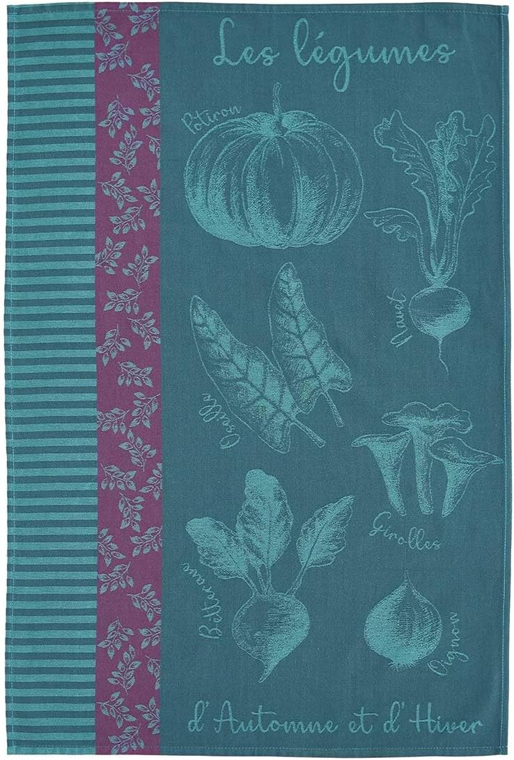 Coucke French Cotton Jacquard Towel, Autumn Vegetable Garden, 20-Inches by 30-Inches, Blue, 100% Cotton