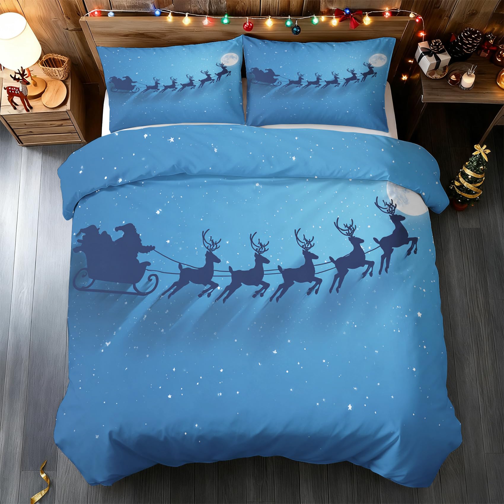 Housse de couette 220x240 Père Noël fermeture éclair : finie la couette qui glisse